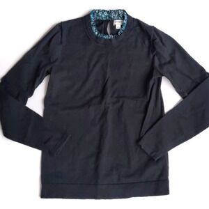 Beautiful J.Crew Small Ladies Floral Ruffle Trim Crew Neck Sweater Top Black
